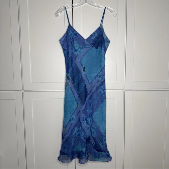 Vintage 90s Y2K California Concepts Blue Patchwork Floral Paisley Midi Dress EUC - Picture 15 of 15